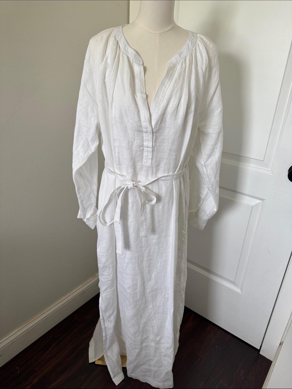 J.Crew White Long Linen Tie-Waist Maxi Dress